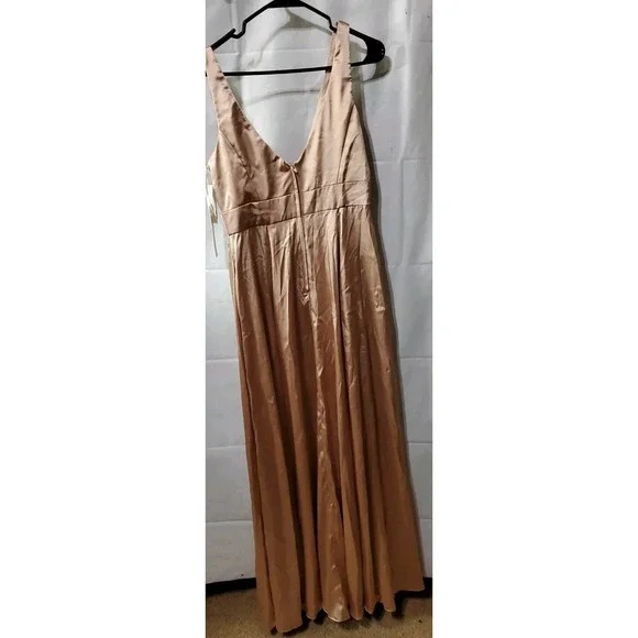 Galina Signature Womens Sz 10 Maxi Satin Dress Oyster Pink Nude Formal Slit NWT - Picture 3 of 9